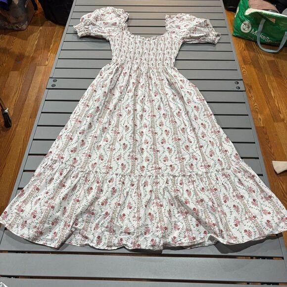 Hill House Home Louisa Nap Dress Womens Small White Floral Smocked Puff Sleeve - Picture 2 of 10